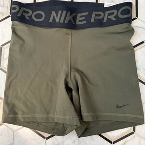 Nike Pro Olive Compression Shorts with Black Waistband